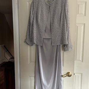 Elegant Gray Dress and Beaded Jacket Set